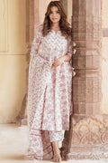 Ivory & Dusty Rose Floral Cotton Voile Kurta Set with Dupatta KF
