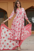 White & Blue Floral Cotton Voile Kurta Set with Dupatta KF