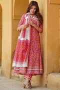Blush Pink & Orange Floral Cotton Voile Kurta Set with Dupatta KF