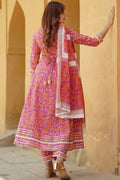 Blush Pink & Orange Floral Cotton Voile Kurta Set with Dupatta KF