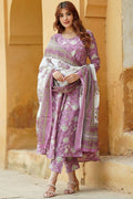 Dusty Mauve Purple Floral Cotton Voile Kurta Set with Dupatta KF