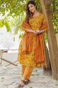 Yellow Pure Cotton Printed Salwar Kameez Set with Dupatta – Ready-made Ethnic Suit KF