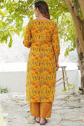 Yellow Pure Cotton Printed Salwar Kameez Set with Dupatta – Ready-made Ethnic Suit KF
