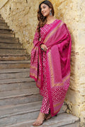 Pink Viscose Rayon Printed Salwar Kameez Set with Dupatta – Ready-made Ethnic Suit KF