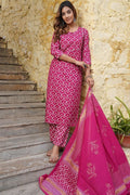 Pink Viscose Rayon Printed Salwar Kameez Set with Dupatta – Ready-made Ethnic Suit KF