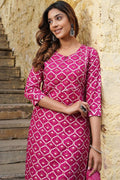 Pink Viscose Rayon Printed Salwar Kameez Set with Dupatta – Ready-made Ethnic Suit KF