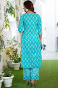 Blue Pure Cotton Printed Salwar Kameez Set with Dupatta – Ready-made Ethnic Suit KF