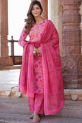 Pink Floral Printed Pure Cotton Readymade Salwar Suit with Dupatta KF
