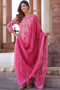 Pink Floral Printed Pure Cotton Readymade Salwar Suit with Dupatta KF