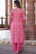 Pink Floral Printed Pure Cotton Readymade Salwar Suit with Dupatta KF