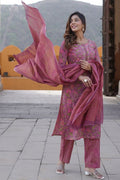 Dusty Mauve Pink Floral Printed Pure Cotton Readymade Salwar Suit with Dupatta KF