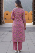 Dusty Mauve Pink Floral Printed Pure Cotton Readymade Salwar Suit with Dupatta KF