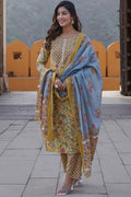 Yellow Pure Cotton Printed Salwar Kameez Set with Cotton Voile Dupatta – Ready-made Ethnic Suit KF
