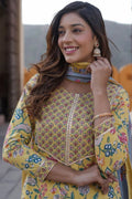 Yellow Pure Cotton Printed Salwar Kameez Set with Cotton Voile Dupatta – Ready-made Ethnic Suit KF