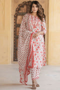 White Pure Cotton Printed Salwar Kameez Set with Cotton Voile Dupatta – Ready-made Ethnic Suit (Copy) KF