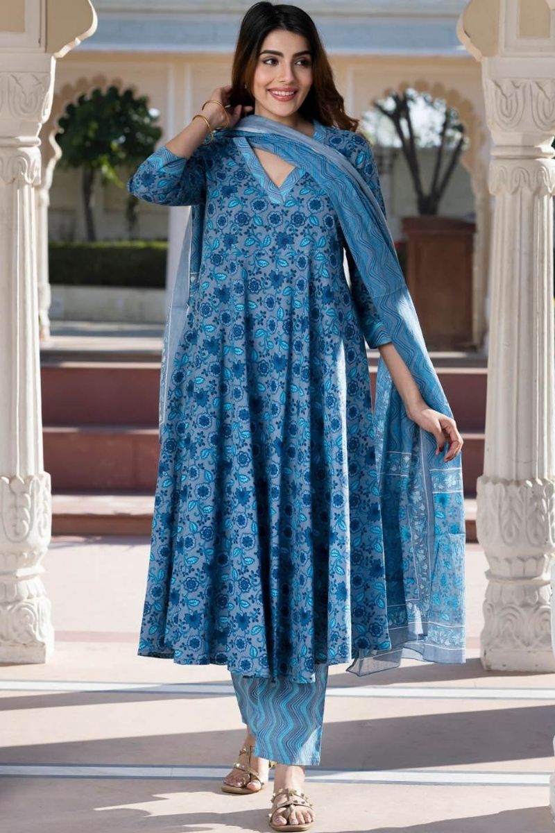 Elegant Anarkali Dress – Heavy Print Maslin | Multi Color (Copy) KF