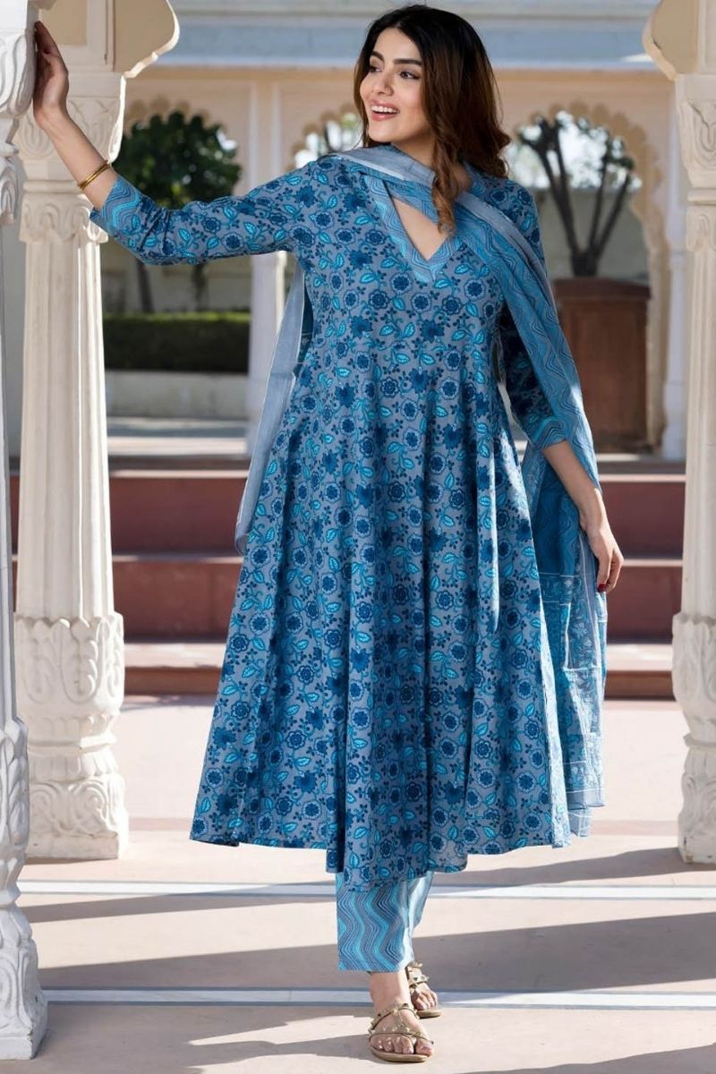 Elegant Anarkali Dress – Heavy Print Maslin | Multi Color (Copy) KF