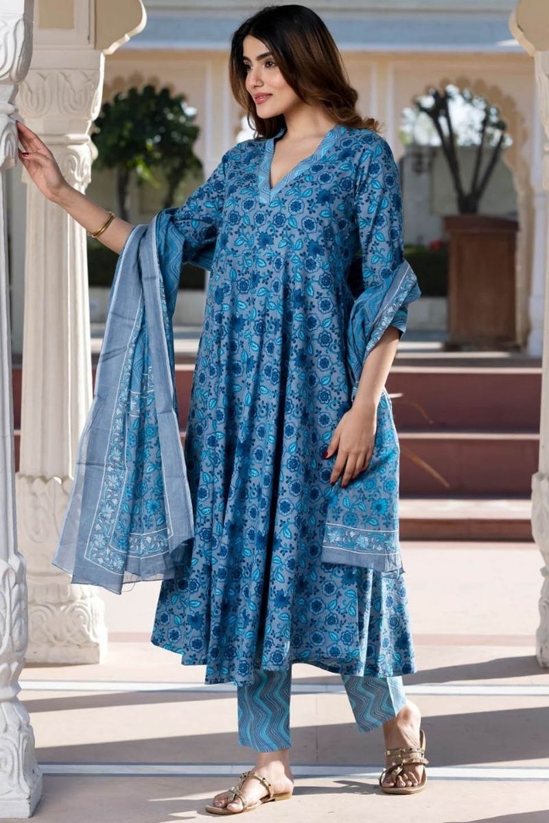 Elegant Anarkali Dress – Heavy Print Maslin | Multi Color (Copy) KF