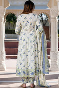 White Pure Cotton Floral Printed Anarkali Suit Set with Dupatta KF