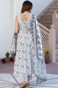 Blue & White Pure Cotton Floral Printed Anarkali Suit Set with Dupatta (Copy) KF