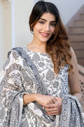 Blue & White Pure Cotton Floral Printed Anarkali Suit Set with Dupatta (Copy) KF