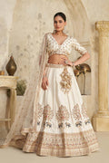 White Lehenga with Intricate Elephant Zari Work KF