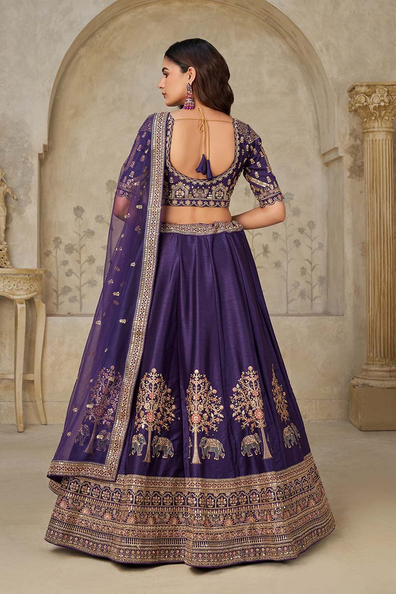Royal Purple Wedding Lehenga with Elephant Motifs KF