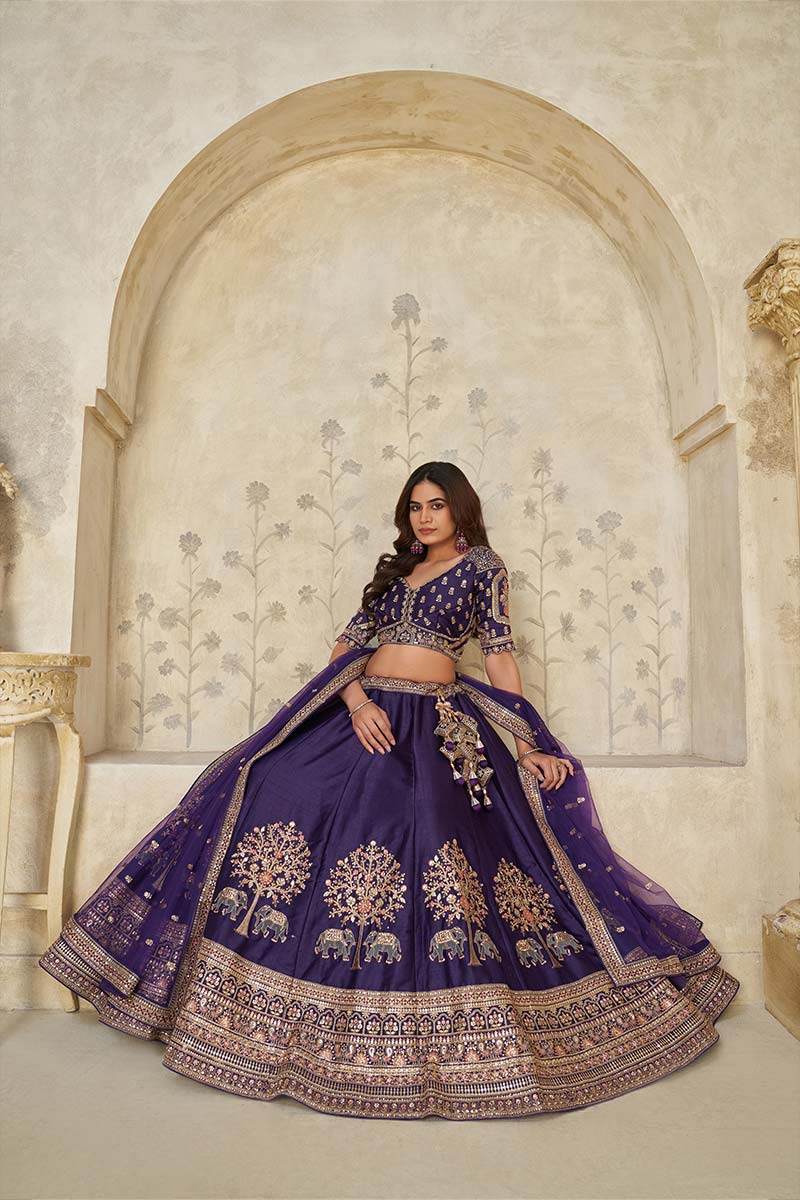 Royal Purple Wedding Lehenga with Elephant Motifs KF