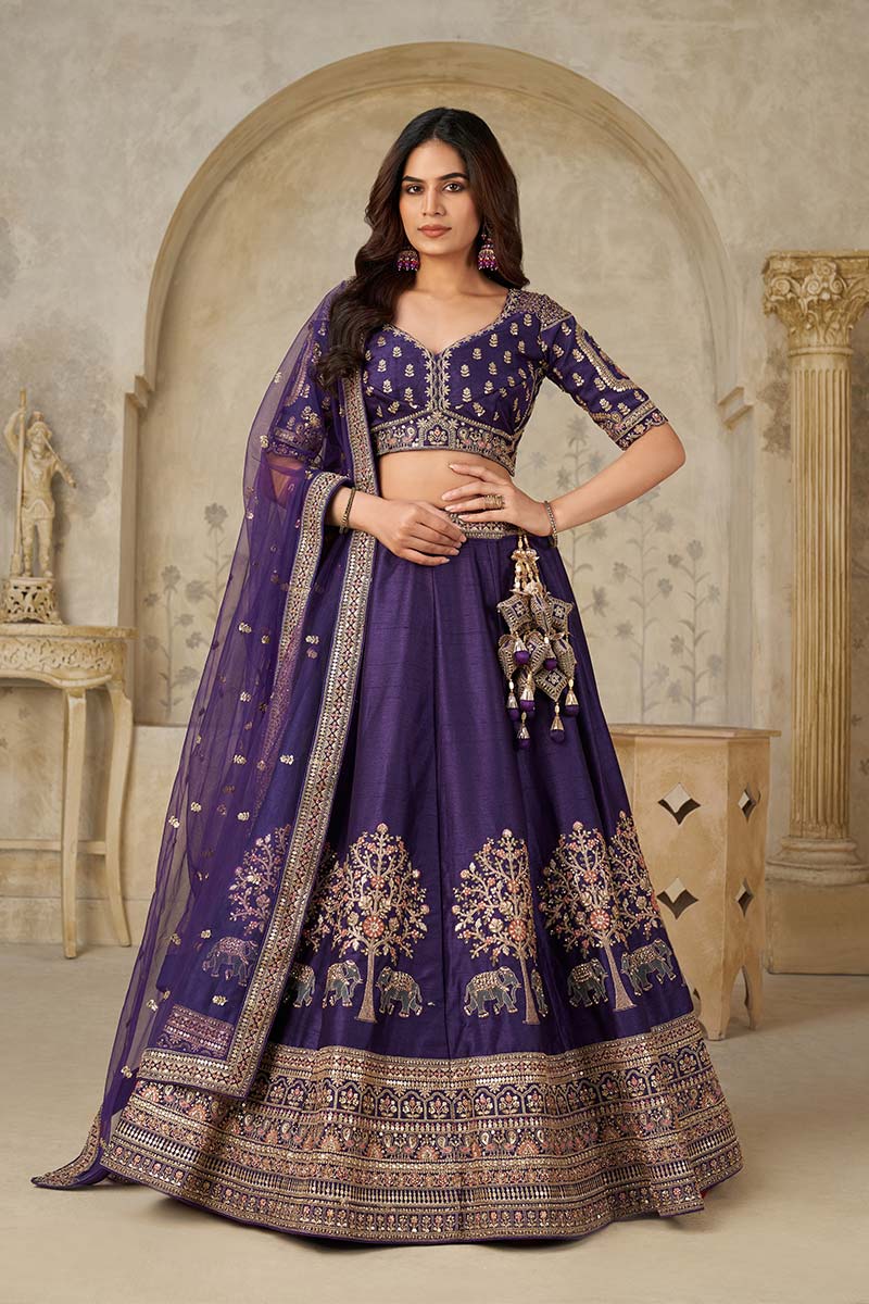 Royal Purple Wedding Lehenga with Elephant Motifs KF