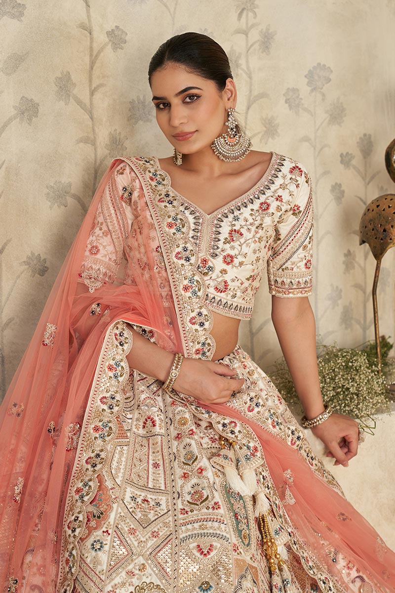 Intricately Embroidered Cream Zari Lehenga with Royal Motifs KF