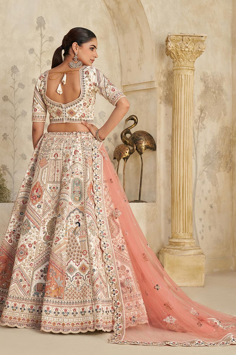 Intricately Embroidered Cream Zari Lehenga with Royal Motifs KF