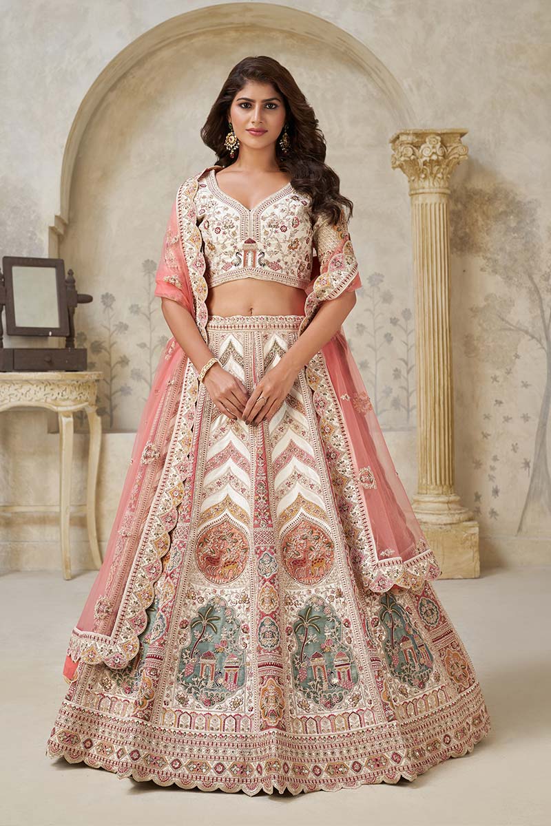 Designer Lehenga with Paisley Motifs & White Dori Work KF