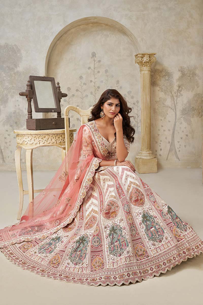 Designer Lehenga with Paisley Motifs & White Dori Work KF