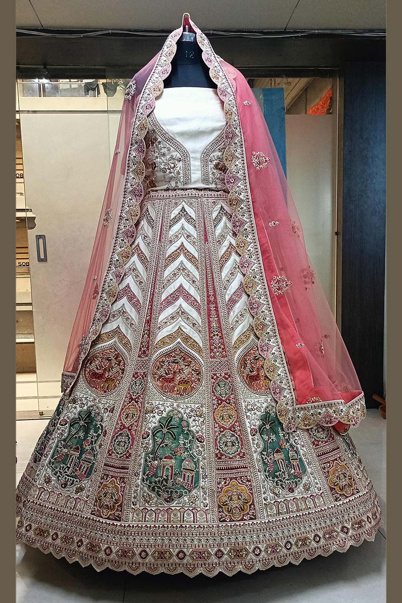 Designer Lehenga with Paisley Motifs & White Dori Work KF