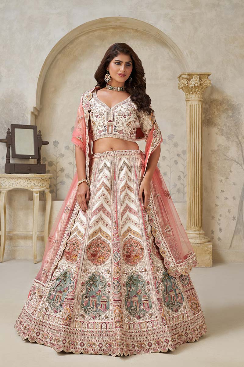 Designer Lehenga with Paisley Motifs & White Dori Work KF