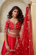 Red Embroidered Bridal Lehenga Choli – Traditional Indian Wedding Wear KF