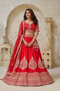Red Embroidered Bridal Lehenga Choli – Traditional Indian Wedding Wear KF