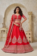 Red Embroidered Bridal Lehenga Choli – Traditional Indian Wedding Wear KF