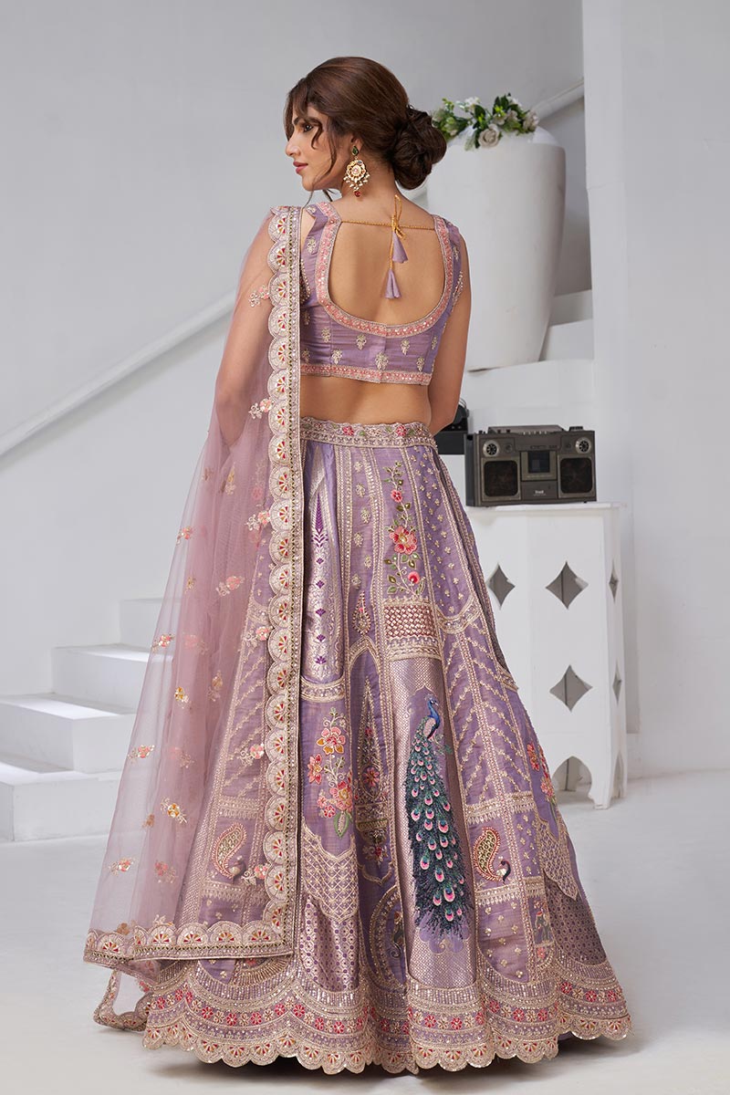 Royal Banarasi Raw Silk purple Lehenga for Haldi & Carnival RTI