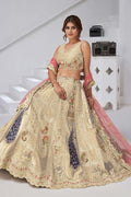 Ivory Embroidered Bridal Lehenga Set with Peach Dupatta – Indian Wedding Wear UK KF