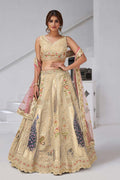 Ivory Embroidered Bridal Lehenga Set with Peach Dupatta – Indian Wedding Wear UK KF
