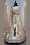 Ivory Embroidered Bridal Lehenga Set with Peach Dupatta – Indian Wedding Wear UK KF