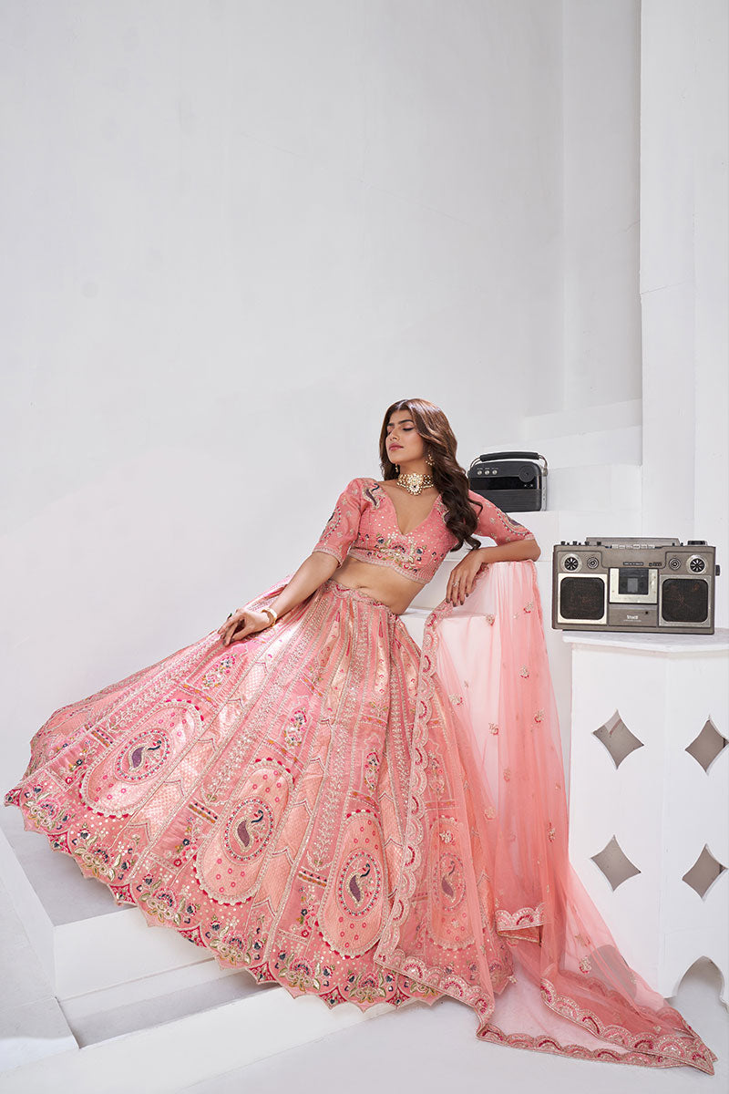 Blush Pink Embroidered Lehenga Choli – Indian Wedding & Party Wear KF