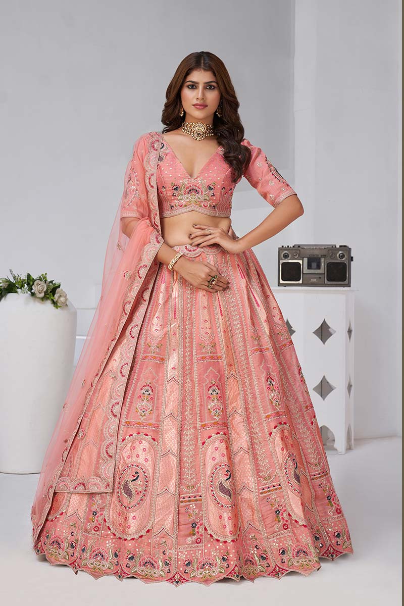 Blush Pink Embroidered Lehenga Choli – Indian Wedding & Party Wear KF