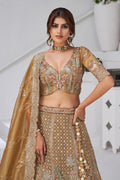 Embroidered Gold Mehendi Lehenga with Dupatta – Indian Bridal & Party Wear KF