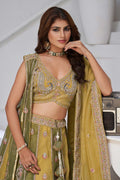 Olive Green Embroidered Mehendi Lehenga Set with Dupatta – Indian Wedding Wear UK KF