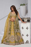 Olive Green Embroidered Mehendi Lehenga Set with Dupatta – Indian Wedding Wear UK KF