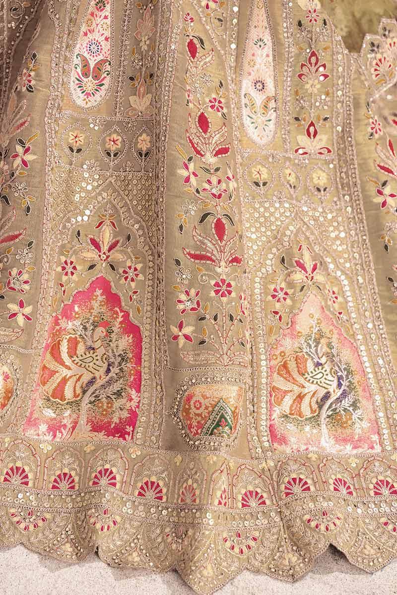 Chiku Banarasi Aari and Sequins Work Lehenga with Dupatta for Brides KSR