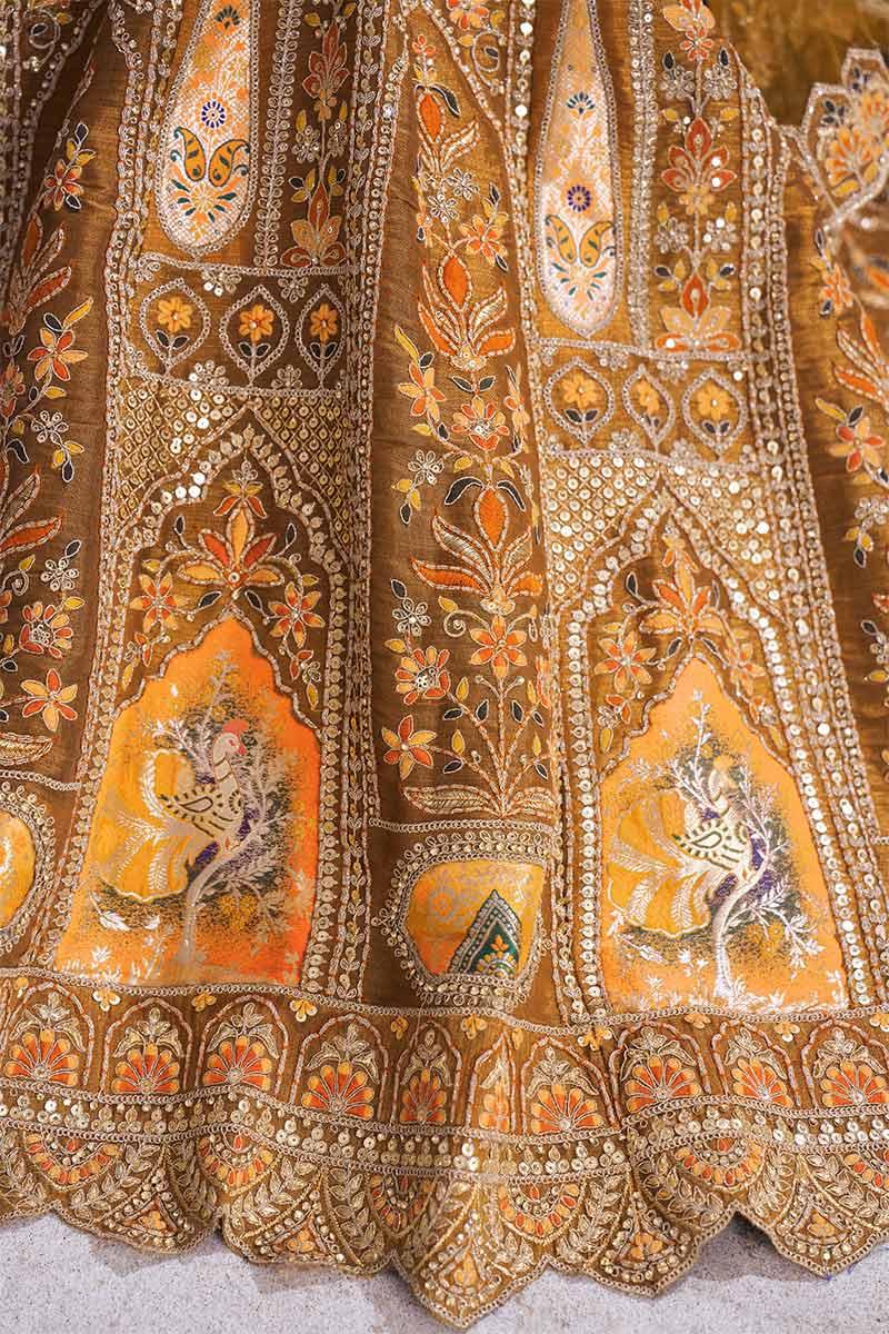 Mustard Banarasi Aari and Sequins Work Lehenga with Dupatta for Brides KSR