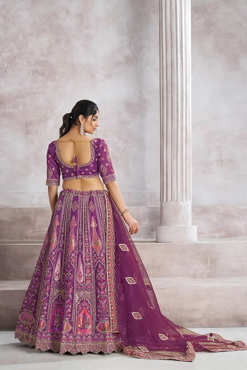 Purple Banarasi Aari and Sequins Work Lehenga with Dupatta for Brides KSR